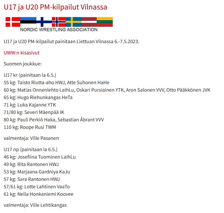 Rita, Sara ja Taisto valittu Suomen U17 PM-joukkueeseen Liettuaan