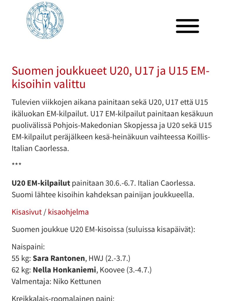 HWJ:n painijoita kesän 2025 arvokisoihin