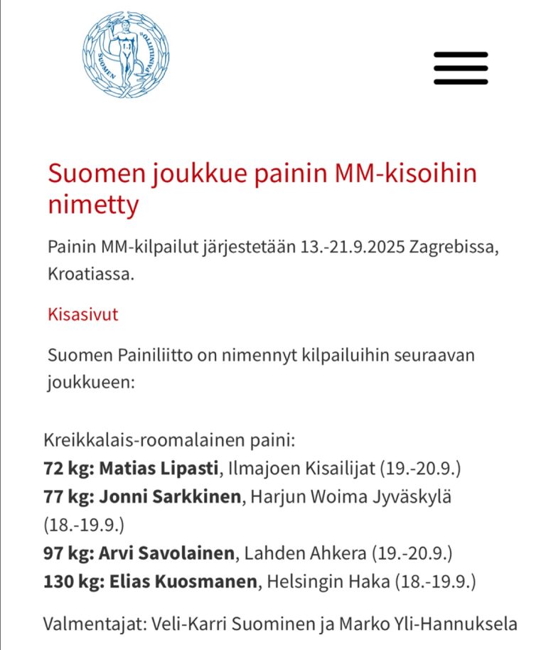 Jonni Sarkkinen valittu edustamaan painin MM-kisoihin