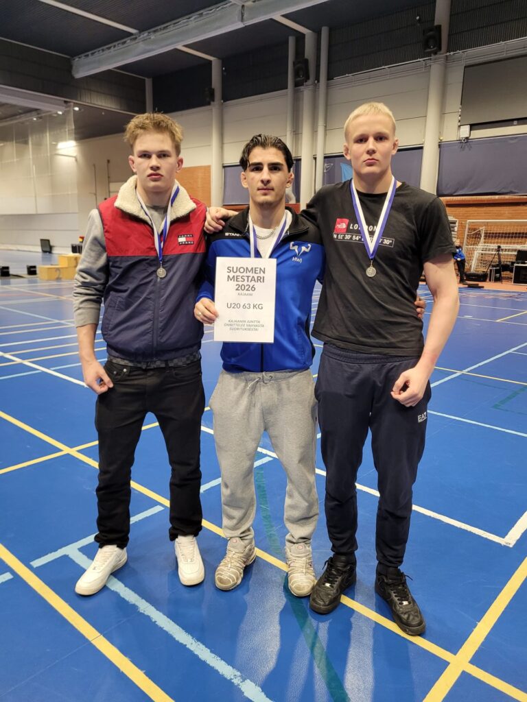 Onni Silvennoinen, Ramin Yousefi, Taisto Riutta-aho U20-SM 2026 Kajaani Harjun Woima Jyväskylä